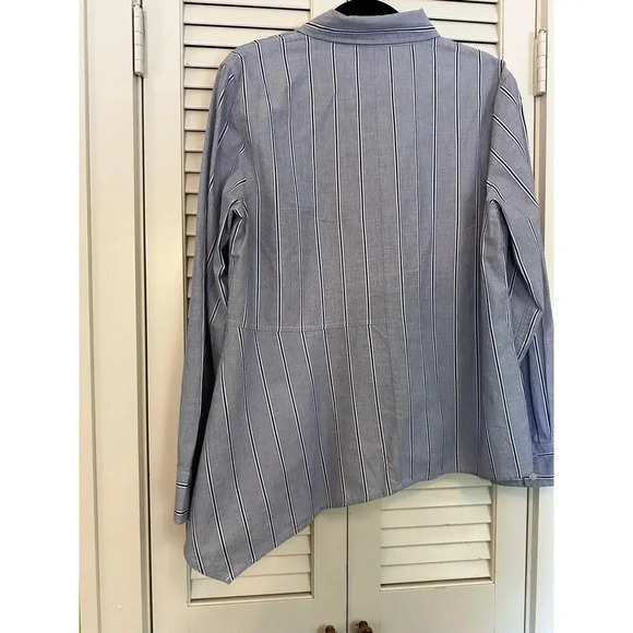 Donna Karan Striped Embroidered Button-Down Asymmetrical Shirt - Size Large - Picture 4 of 4
